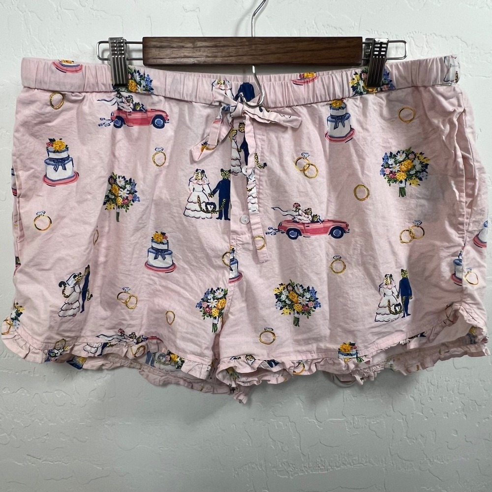 Printfresh Pink Organic Cotton happily ever after Pajama Shorts Womens L